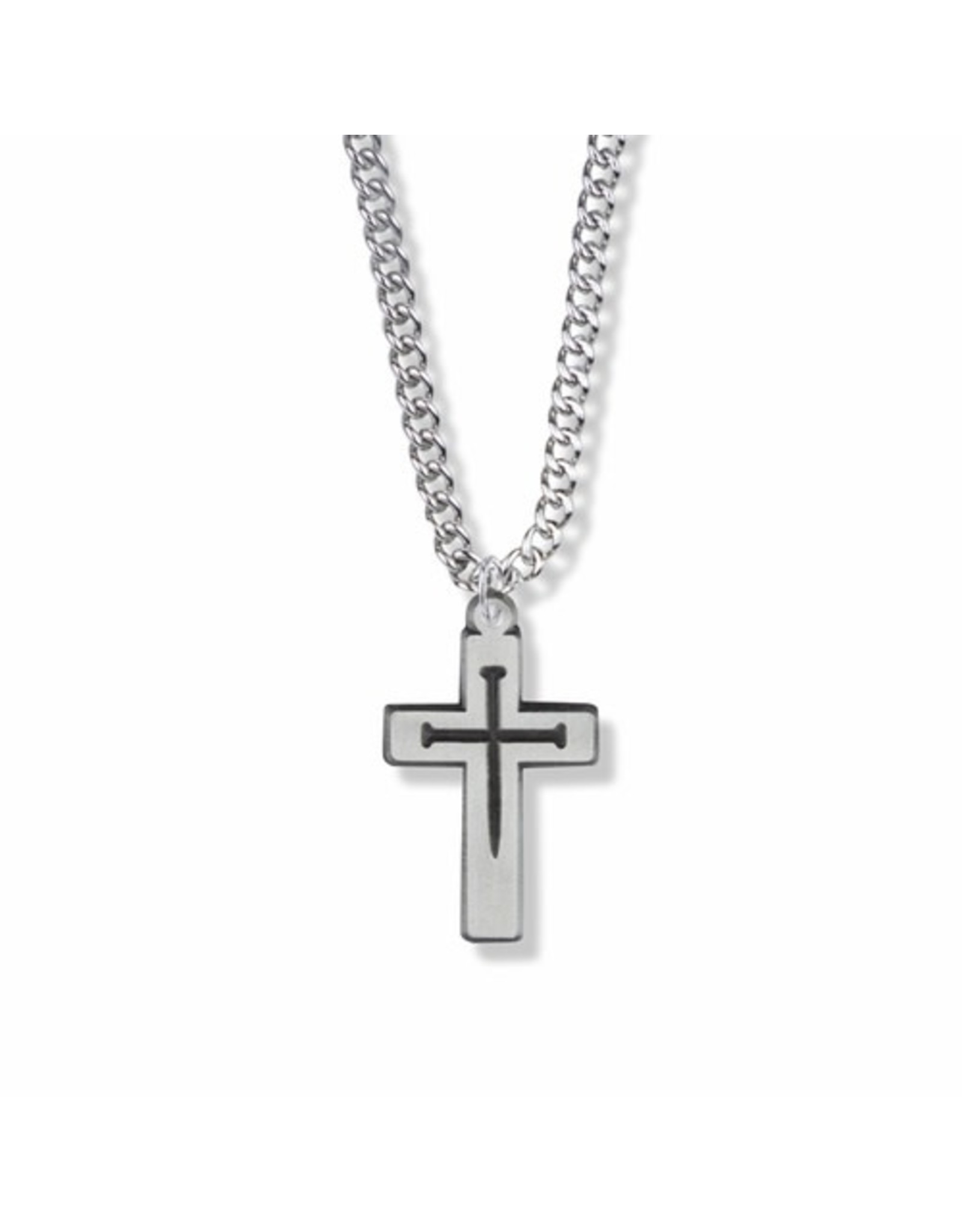 Pewter Cross with Nails Necklace on 20" Chain