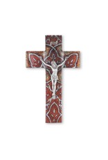 Hirten 10" Burnt Orange Glass Cross w/Museum Pewter Corpus