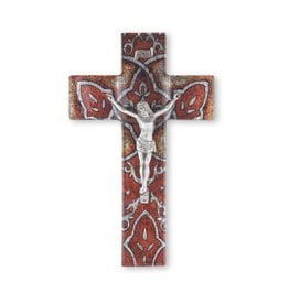 Hirten 10" Burnt Orange Glass Cross w/Museum Pewter Corpus