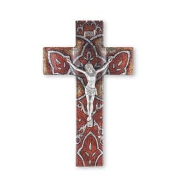 Hirten Crucifix - Burnt Orange Glass Cross w/Museum Pewter Corpus (10")