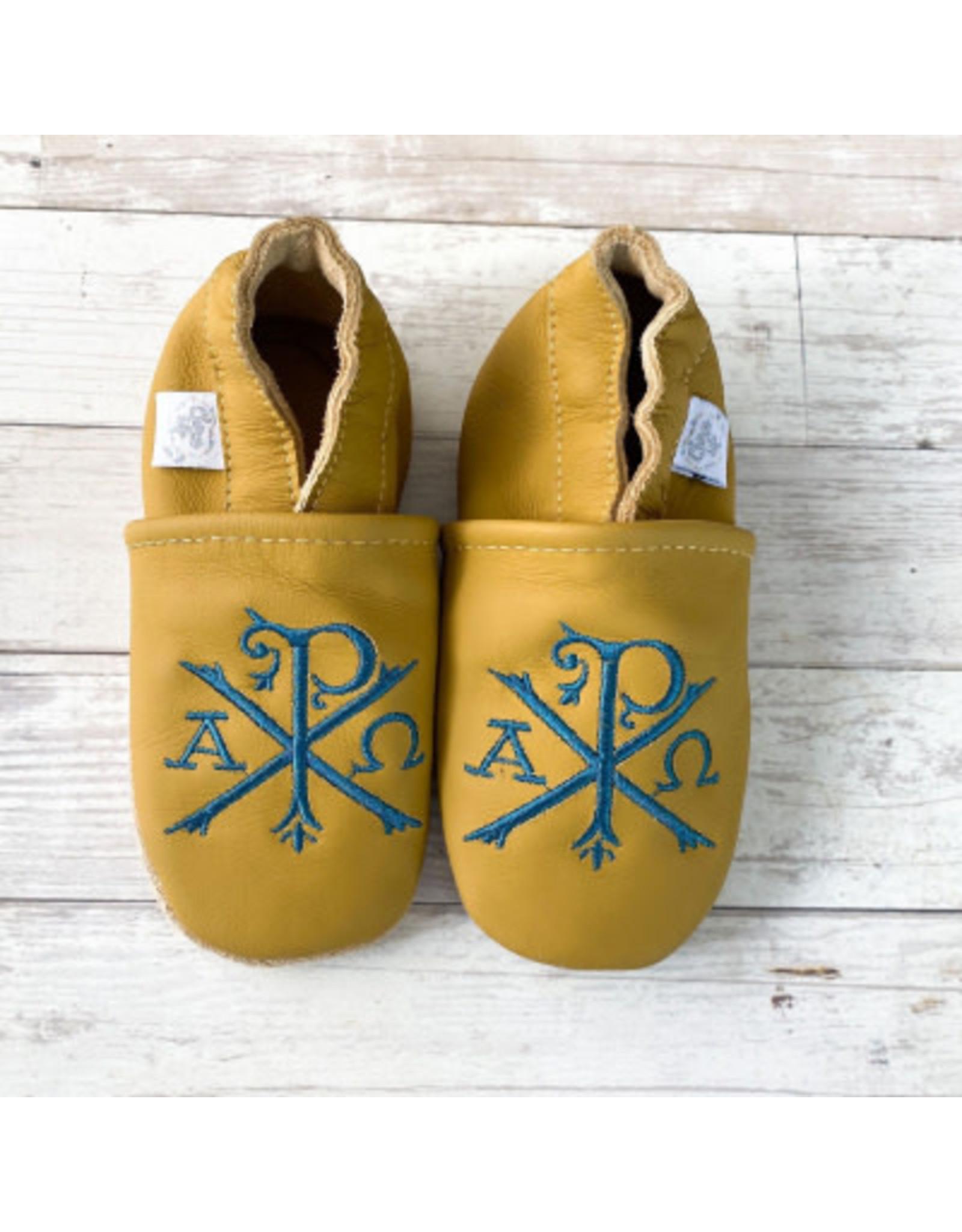 Emmaus Crib Shoes - Yellow Chi Rho