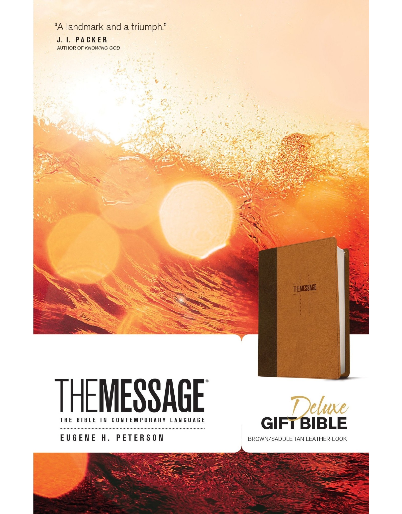 NavPress Message Deluxe Gift Bible: The Bible in Contemporary Language-Brown/Saddle Tan Leather Look