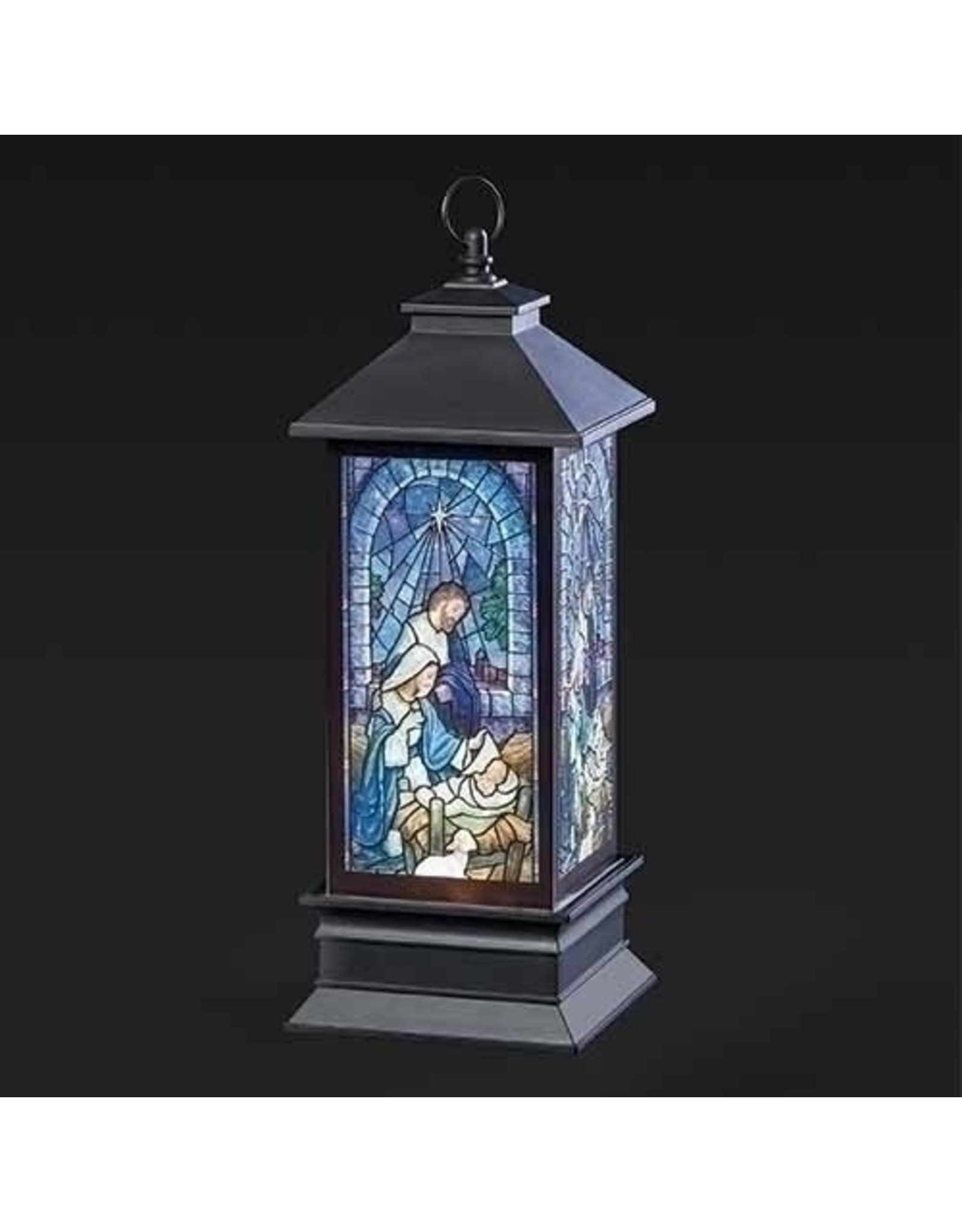 Roman Holy Family Lantern Stained Glass Look