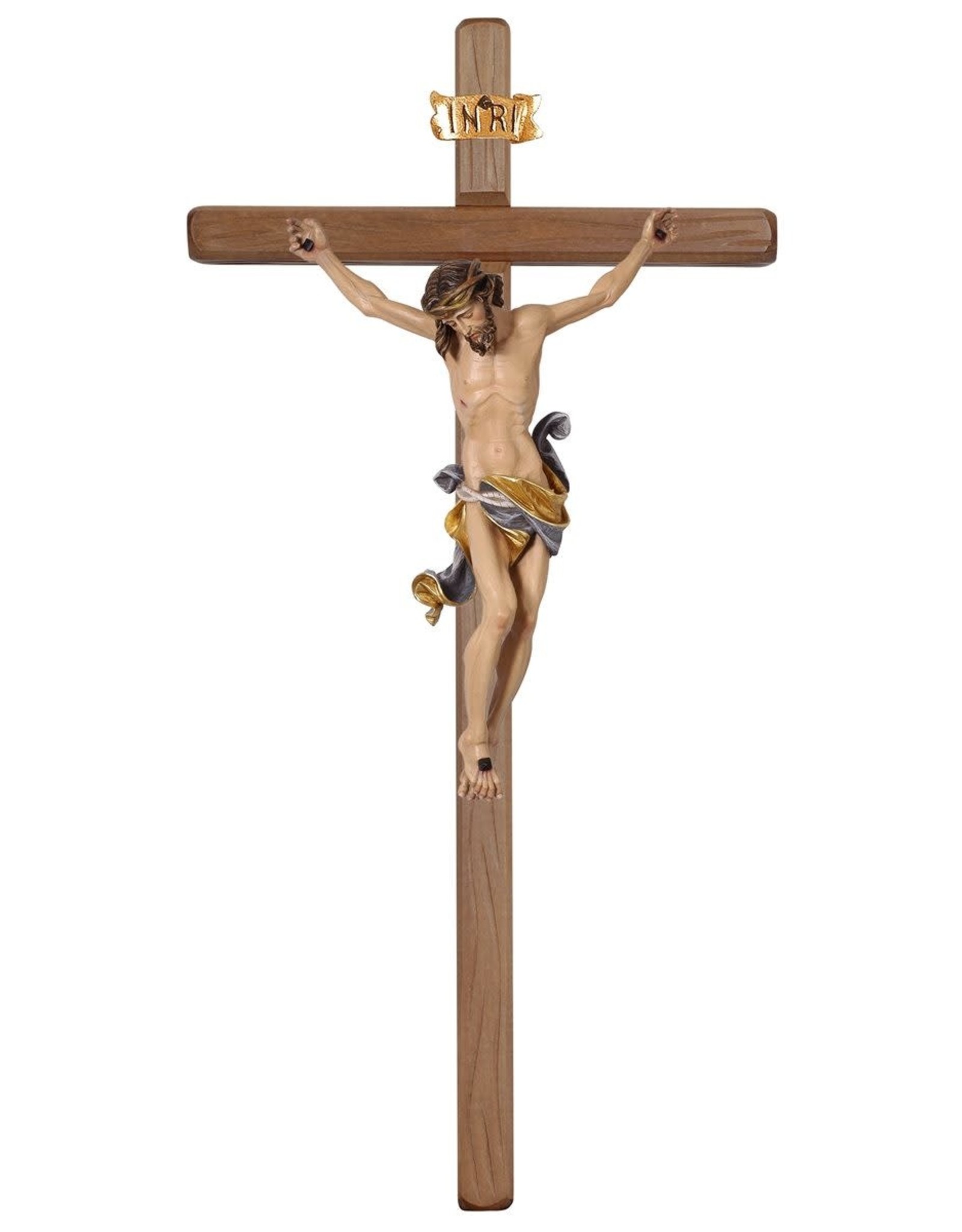 Crucifix - Corpus Leonardo, Dark Stained, Blue Cloth (18.5")