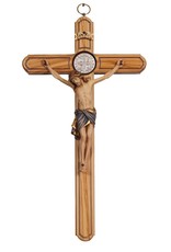 Pema Crucifix - St. Benedict, Corpus Siena, Olive Tree, Blue Cloth (14")