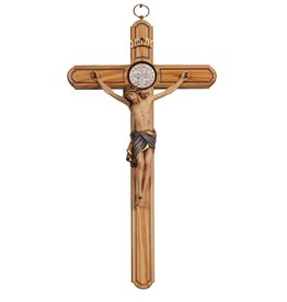 Crucifix - St. Benedict, Corpus Siena, Olive Tree, Blue Cloth (14")
