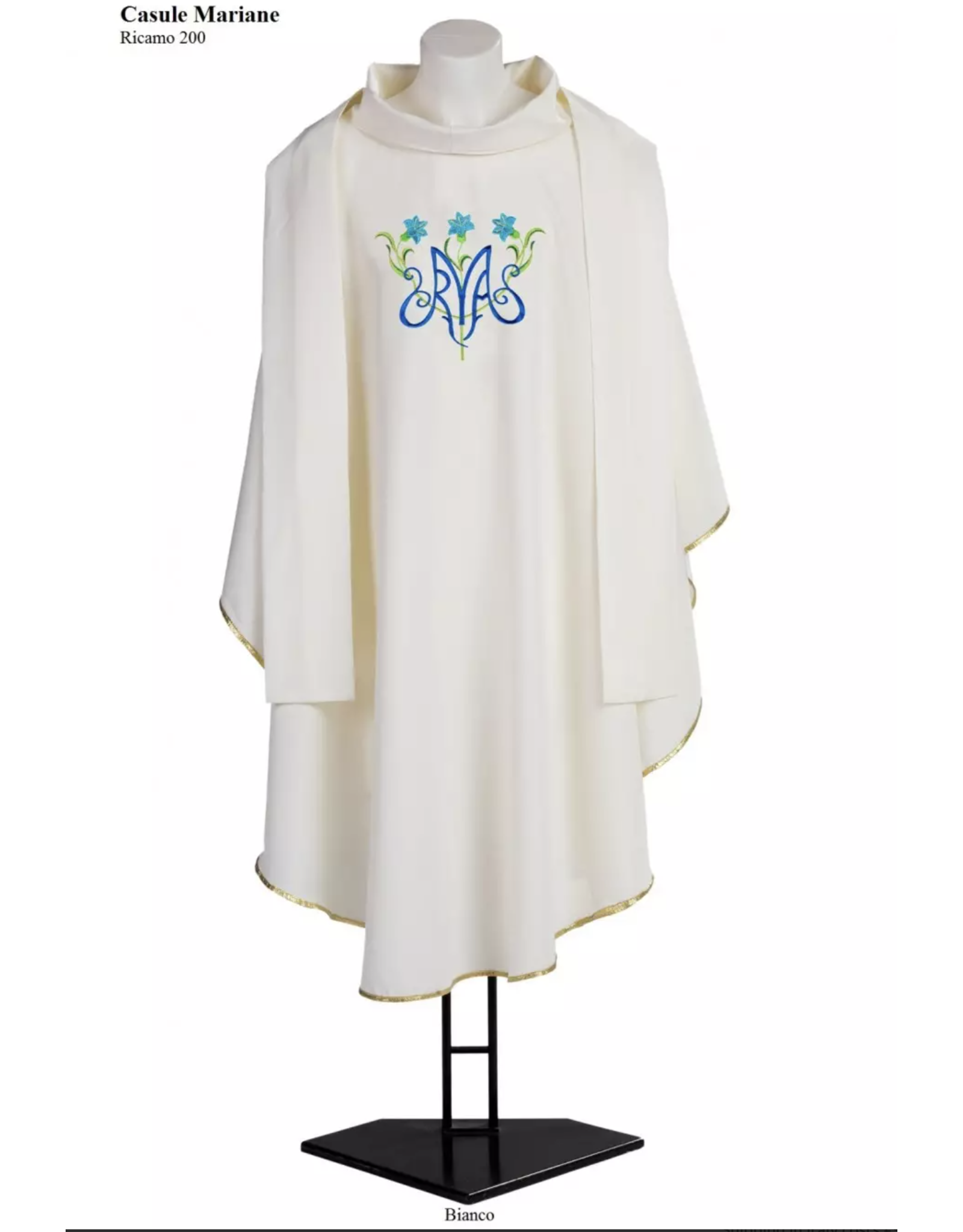 Chasuble #200 Marian, White Polyester with Monogram