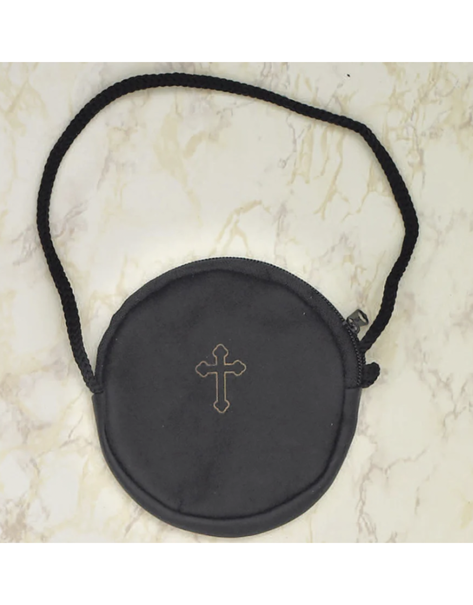 Lumen Mundi Burse - Round Leather, Black with Gold Cross