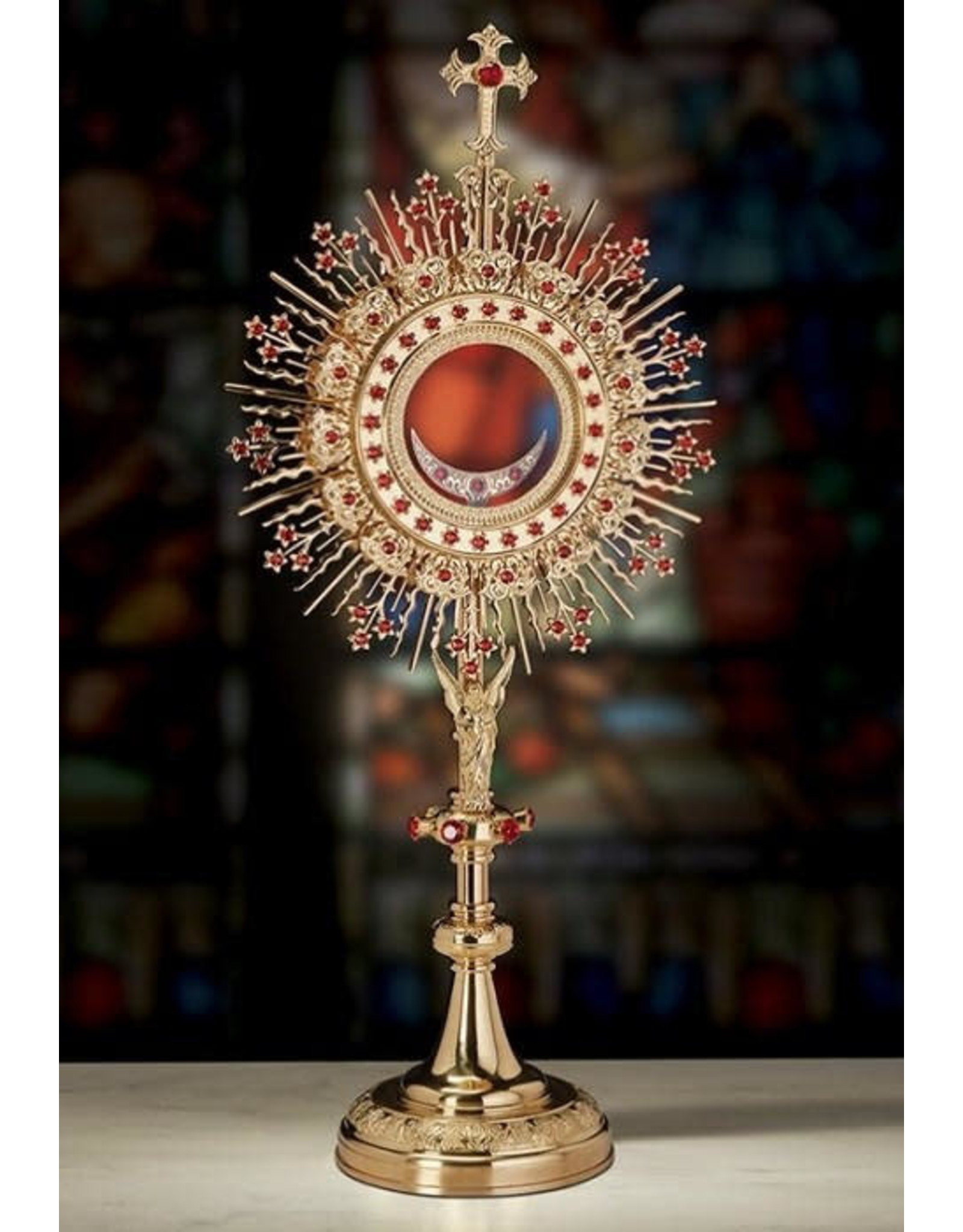 Christian Brands Church Supply Baroque Angel Monstrance (Brass/24kt Gold Plated Luna with Rhinestones)