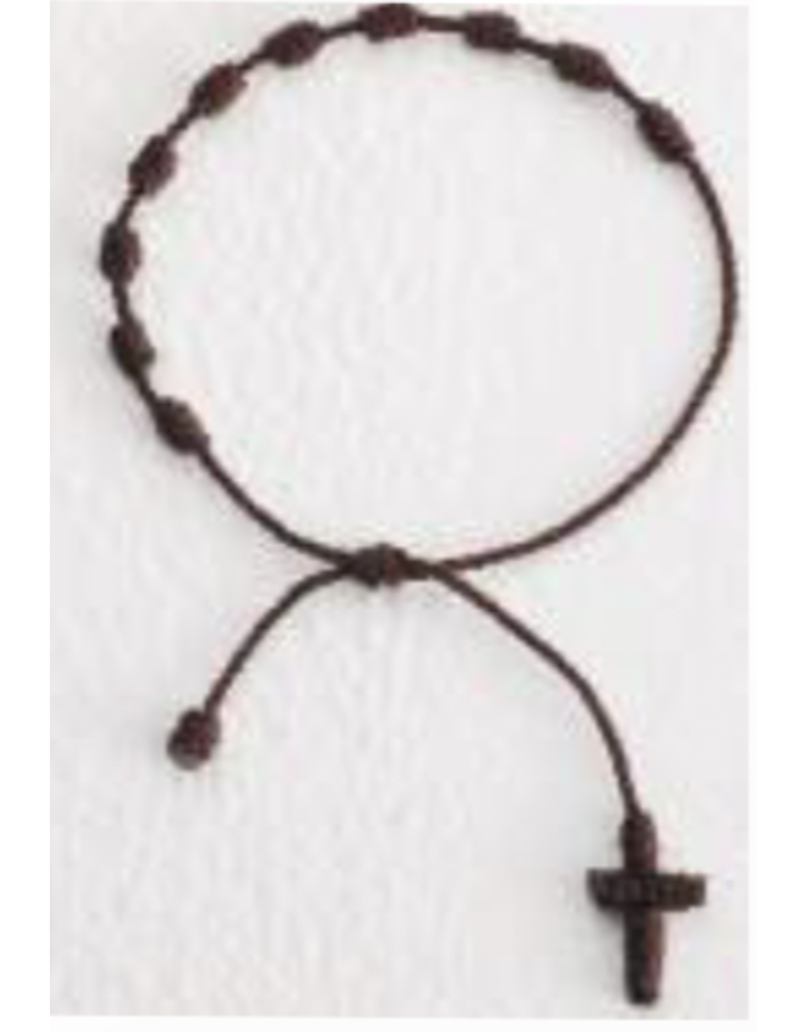 Religious Art Knotted Cord Rosary Bracelet - Brown