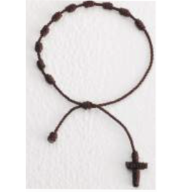 Religious Art Knotted Cord Rosary Bracelet - Brown