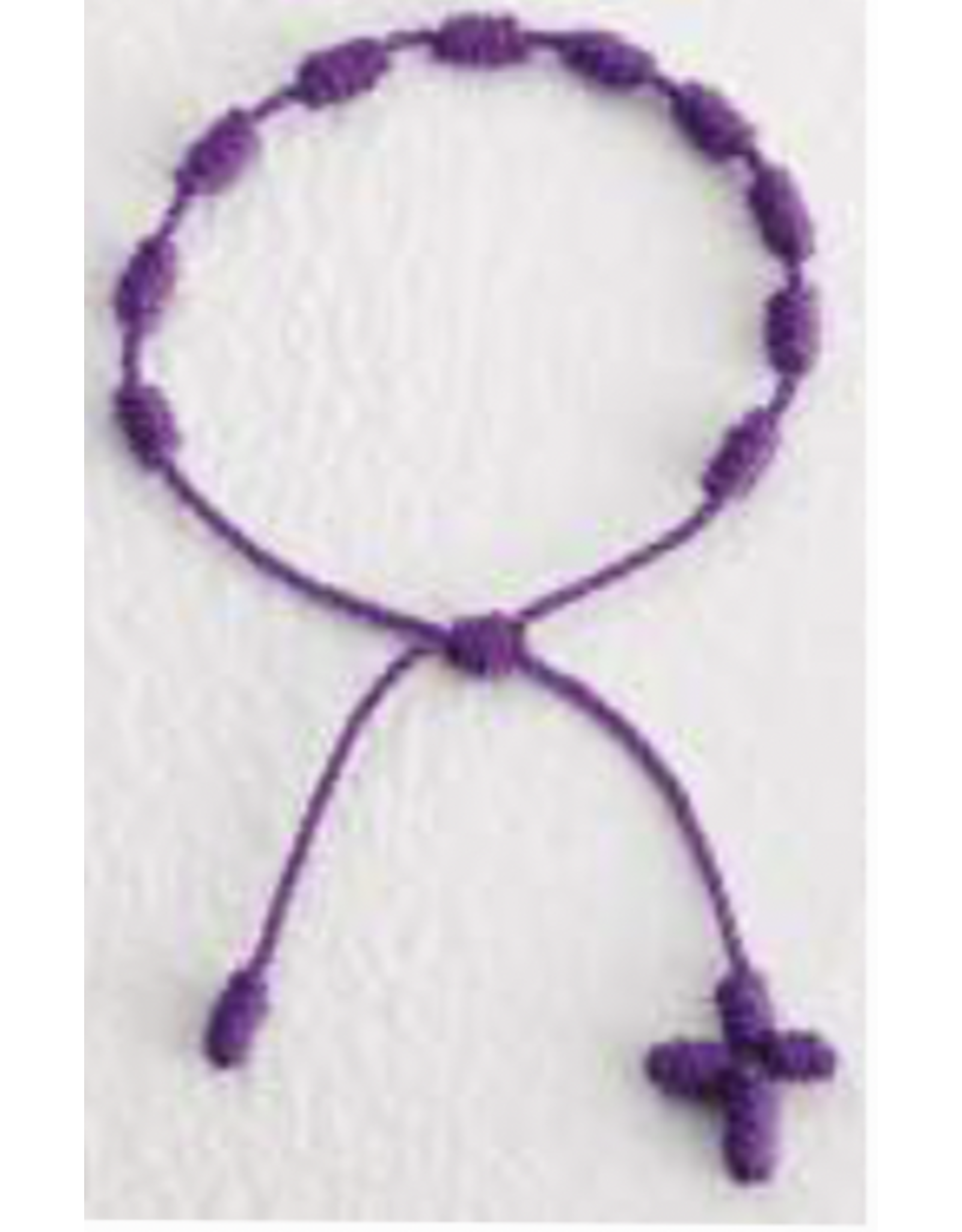 Religious Art Knotted Cord Rosary Bracelet - Purple