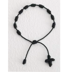 Religious Art Knotted Cord Rosary Bracelet - Black