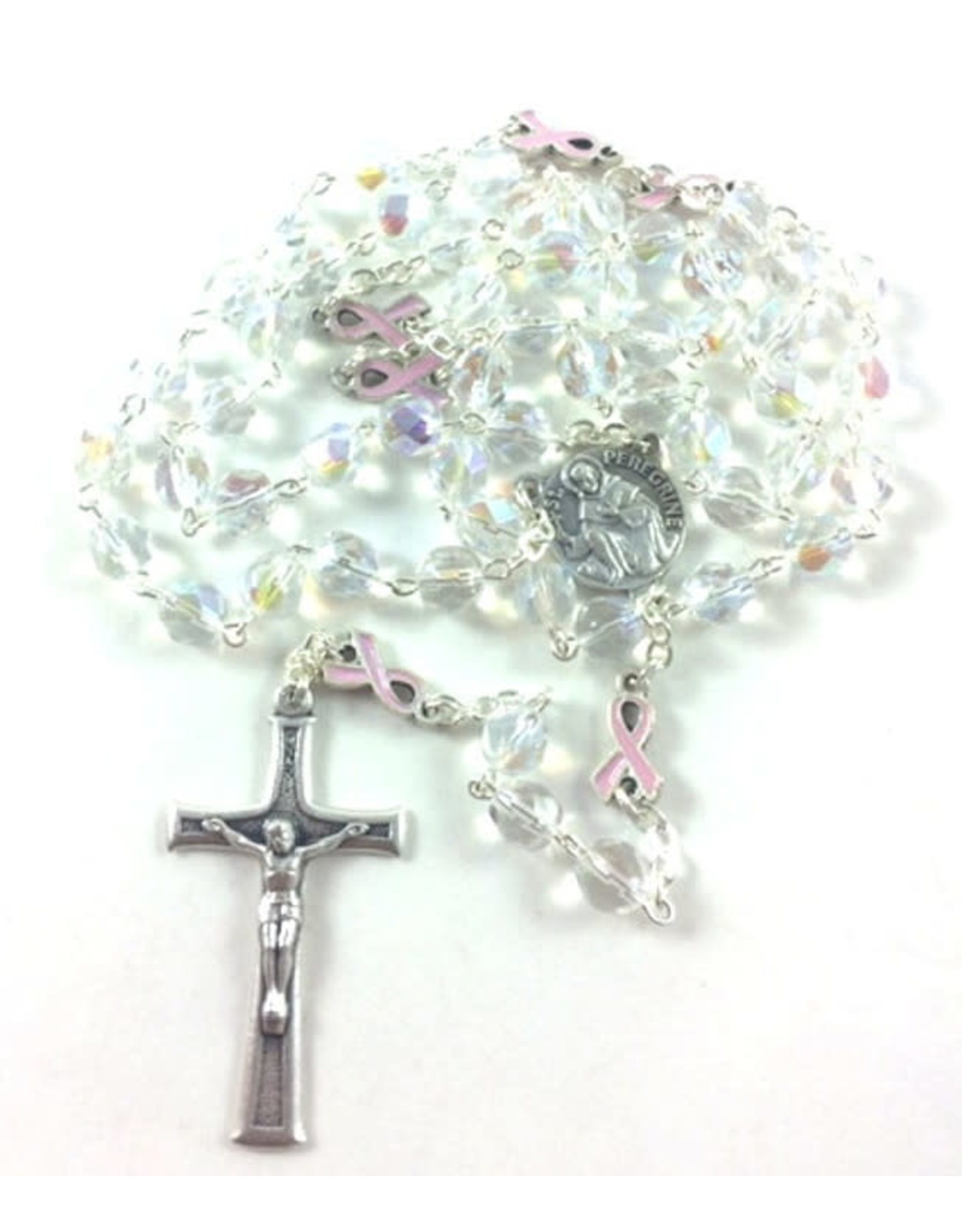 Religious Art Rosary - St. Peregrine with Pink Ribbon