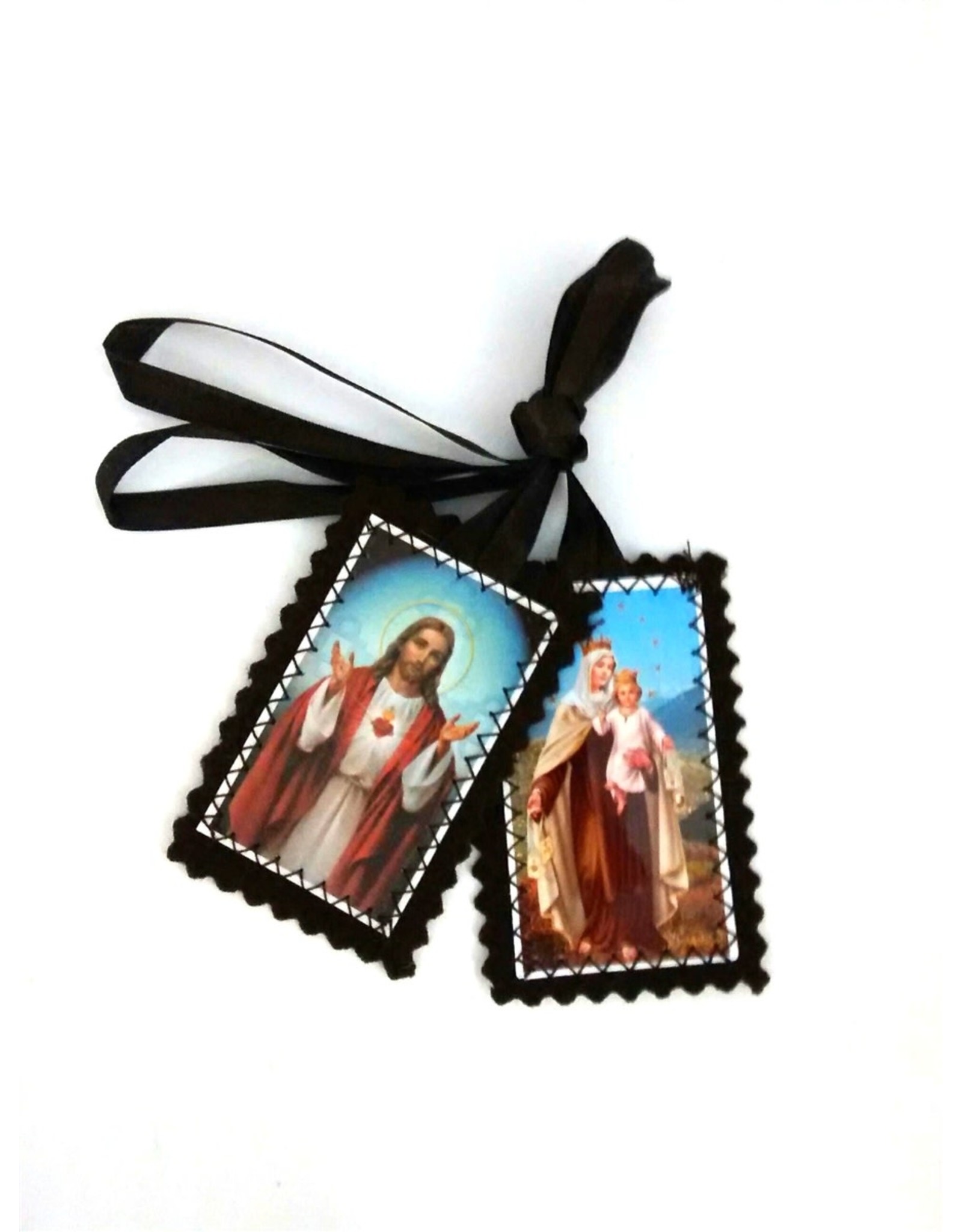 Religious Art Scapular - Sacred Heart of Jesus/Our Lady of Mount Carmel (1.5"x2.5")