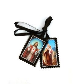 Religious Art Scapular - Sacred Heart of Jesus/Our Lady of Mount Carmel (1.5"x2.5")