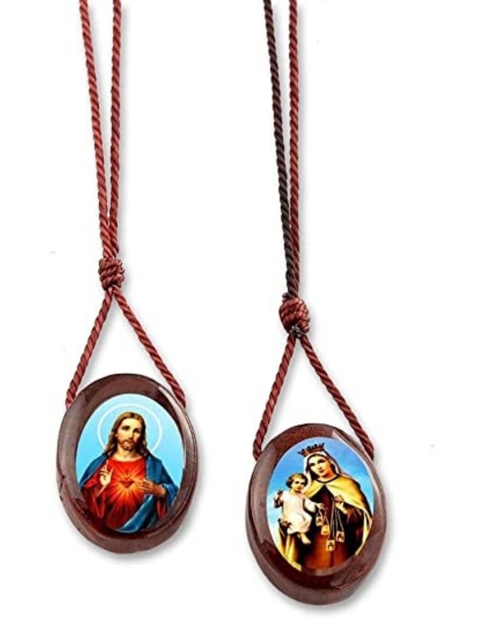 Scapular - Tiny, Sacred Heart of Jesus/Our Lady of Mount Carmel (Wood, 0.375"x 0.5")