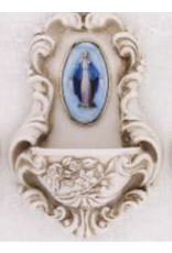 Religious Art Holy Water Font - Our Lady of Grace, Alabaster-Look