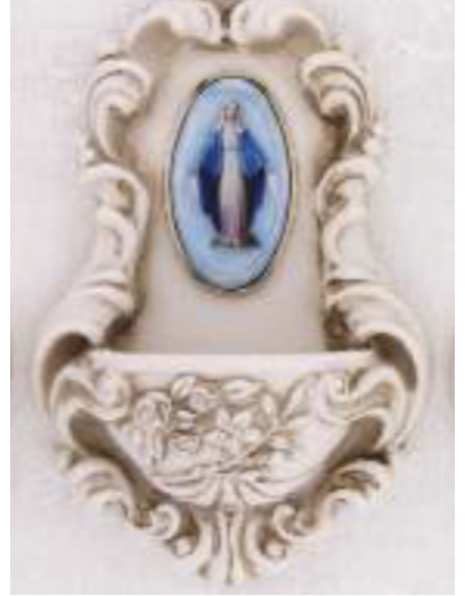 Religious Art Holy Water Font - Our Lady of Grace, Alabaster-Look