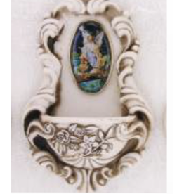 Religious Art Holy Water Font - Guardian Angel. Alabaster-Look