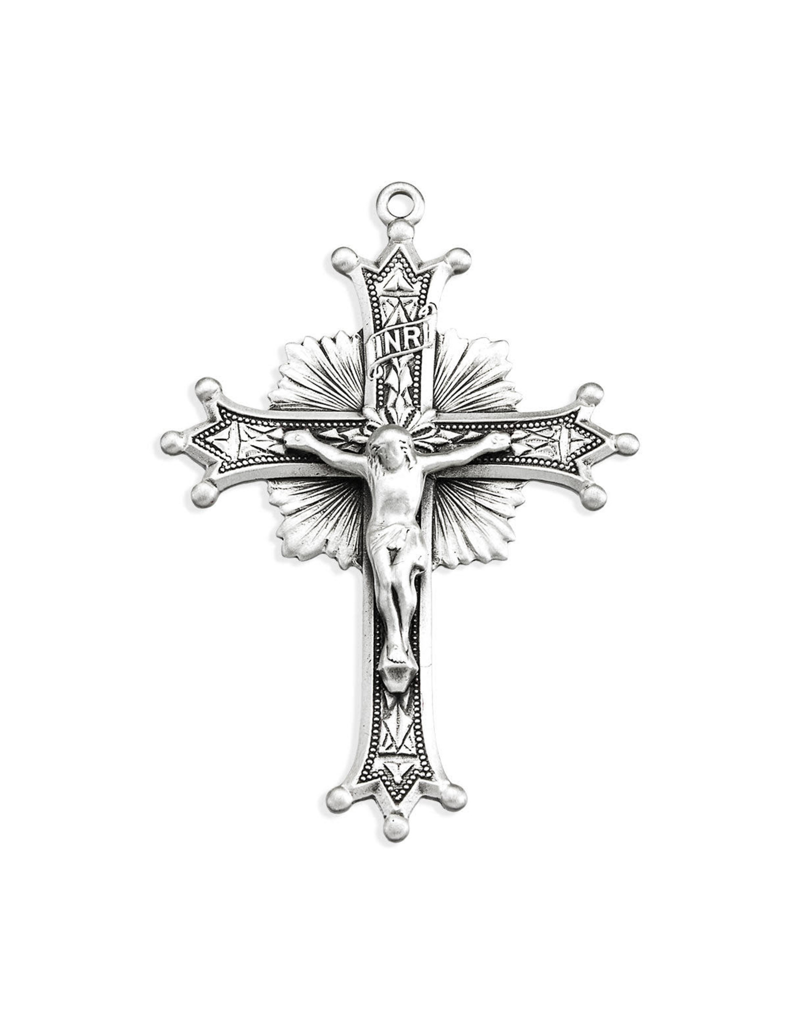 Starburst Crucifix with Engraved Detail (Sterling Silver) on 27" Chain