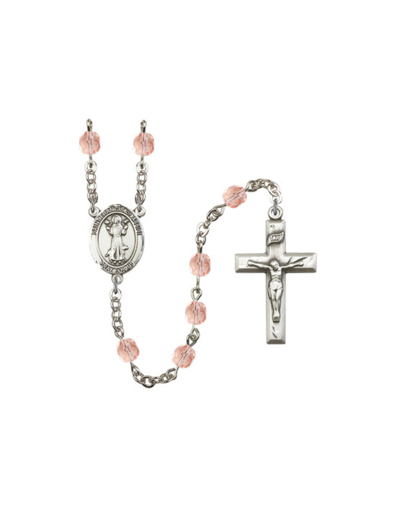 Bliss St. Francis of Assisi Rosary, Pink , Sterling Silver