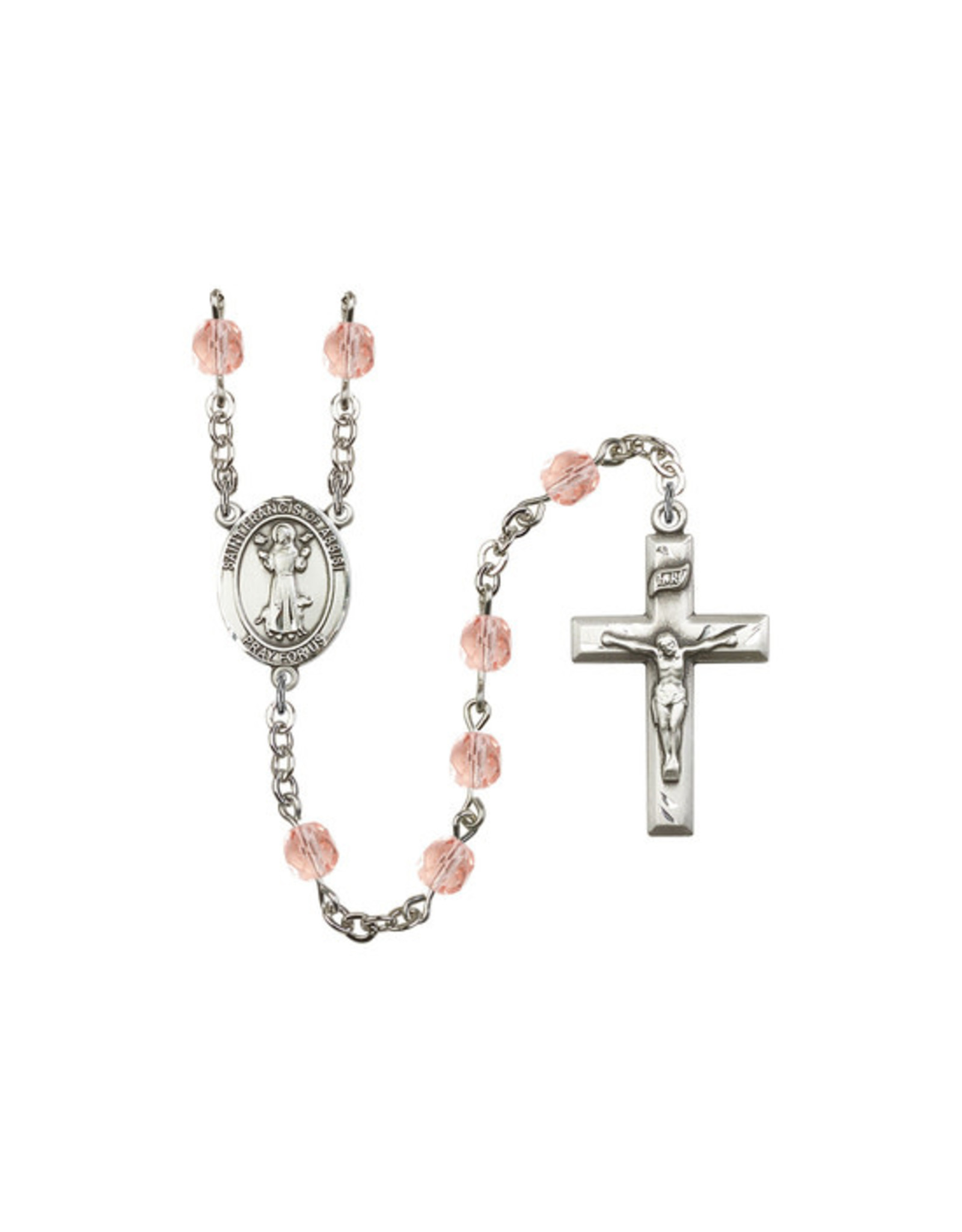 St. Francis of Assisi Rosary, Pink , Sterling Silver