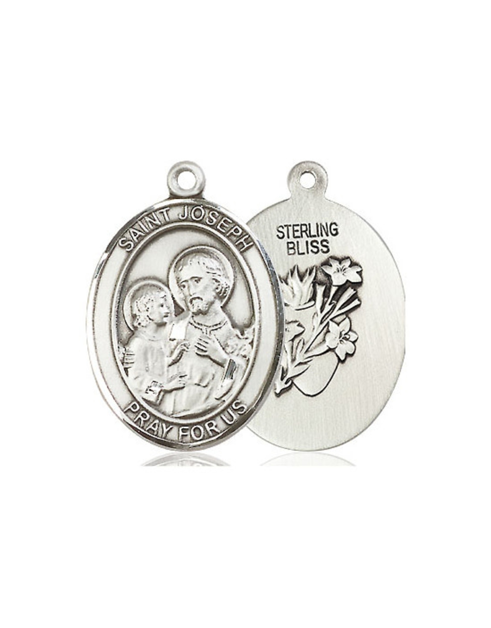 Bliss St. Joseph with Most Chaste Heart Medal - Engraving on Back, Sterling Silver