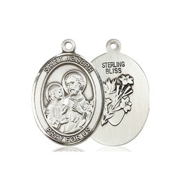 Bliss St. Joseph with Most Chaste Heart Medal - Engraving on Back, Sterling Silver
