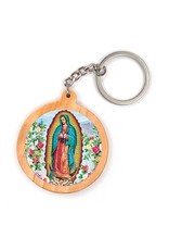 Olive Wood Catholic Keychain -