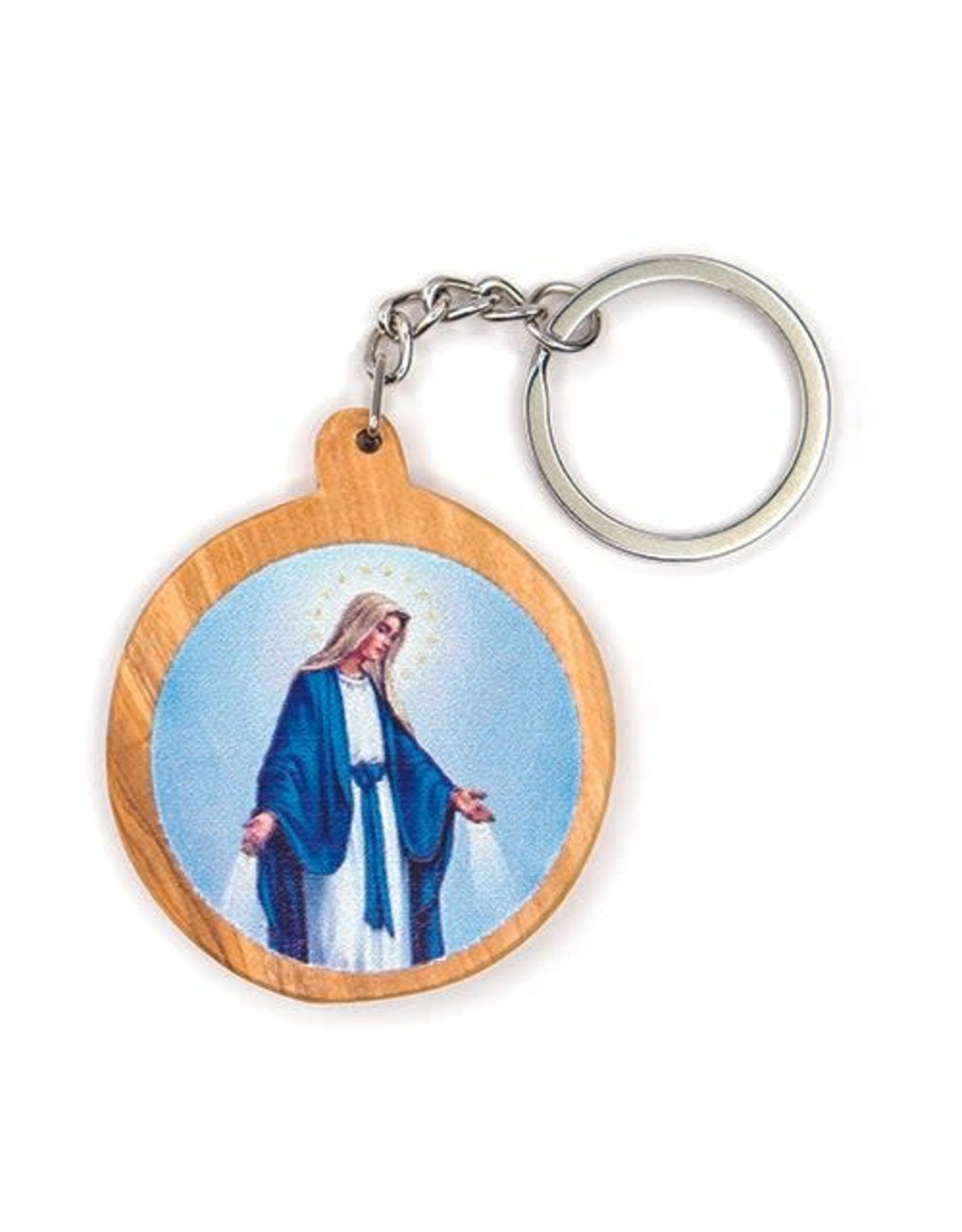 Olive Wood Catholic Keychain -