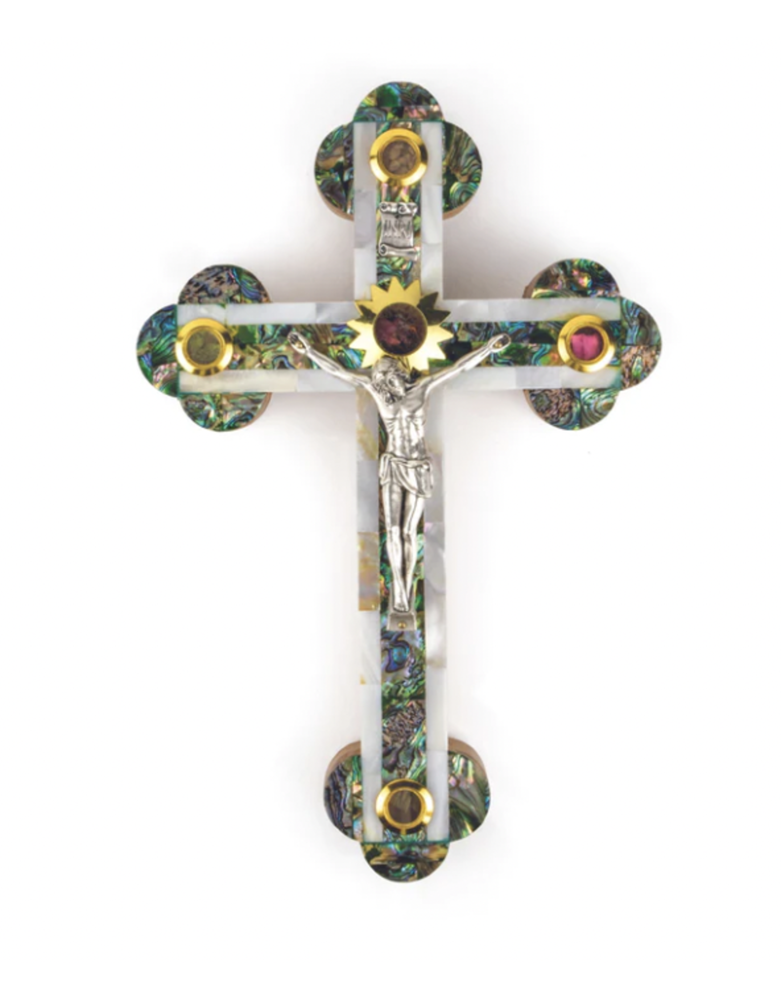 Logos Crucifix - Mother of Pearl & Jerusalem Olive Wood (11")