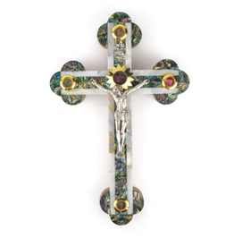 Crucifix - Mother of Pearl & Jerusalem Olive Wood (11")