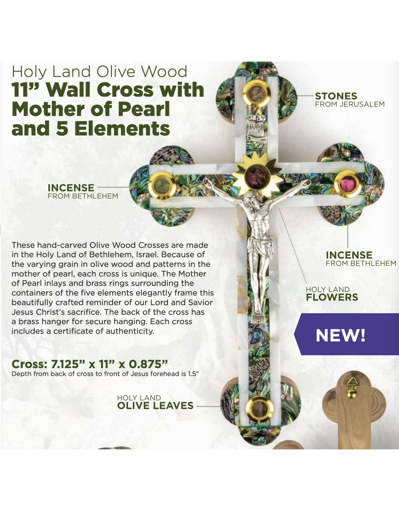 Logos Crucifix - Mother of Pearl & Jerusalem Olive Wood (11")