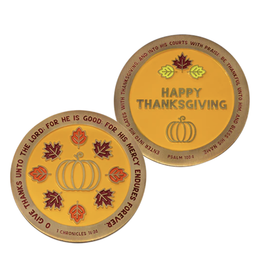 Logos Thanksgiving Coin - 1 Chronicles 16:34,  Antique Gold Plated