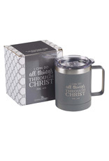 Christian Art Gifts Mug - I Can Do All Things, Gray Camp Style, Stainless Steel - Philippians 3:14