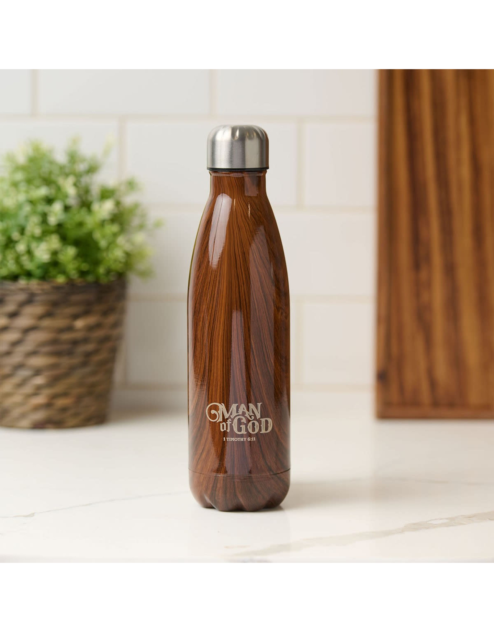 Engraved 34oz Metal Water Bottle with Wooden Lid