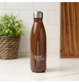 Christian Art Gifts Water Bottle - Man of God Wood Design, Stainless Steel - 1 Timothy 6:11