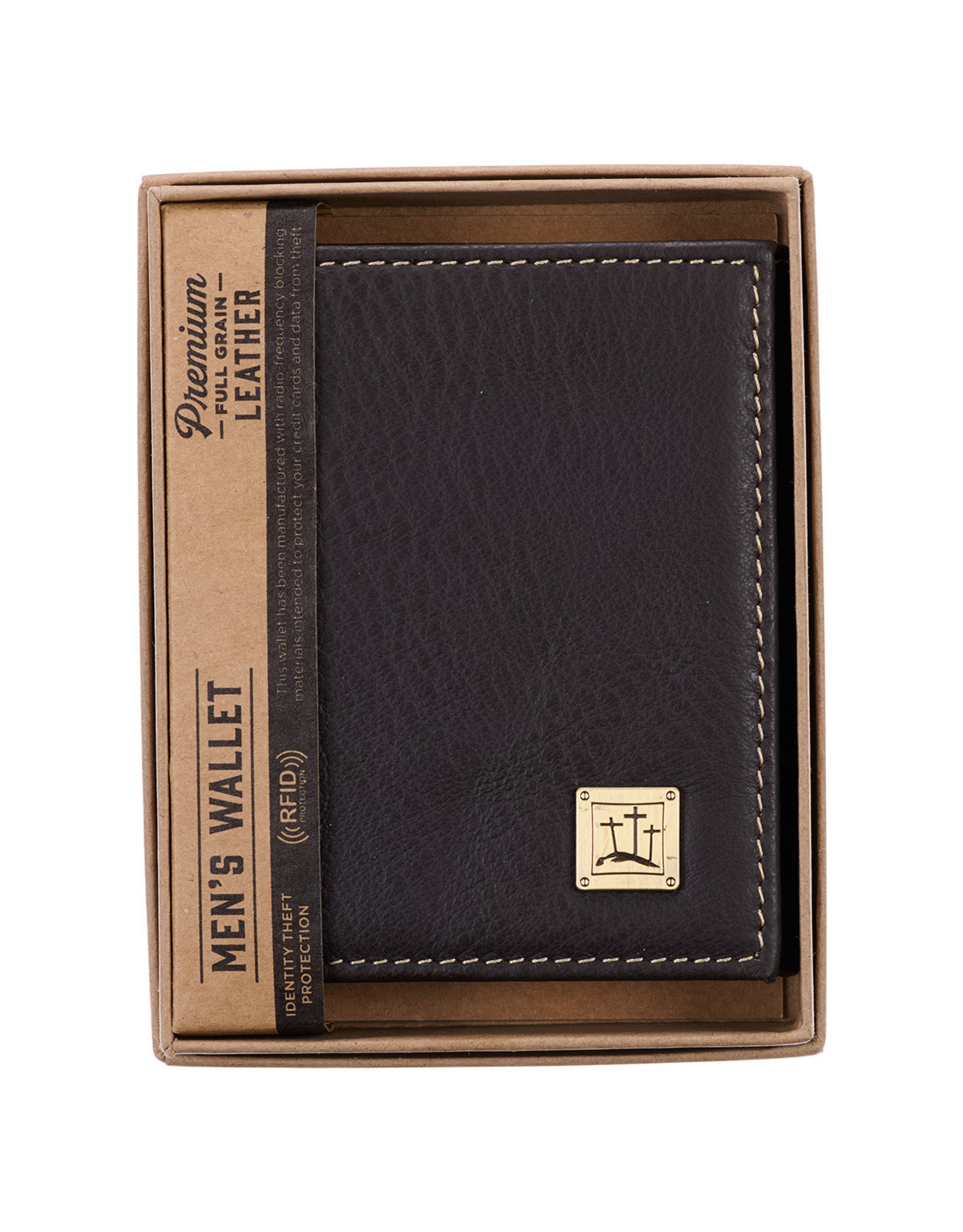 Christian Art Gifts Wallet - Three Crosses, Brown Leather