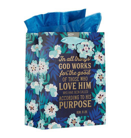 Christian Art Gifts Gift Bag - God Works for Good, Romans 8:28 (Medium)