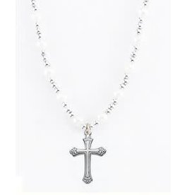 Hirten Pendant - Cross with White Pearl Beads