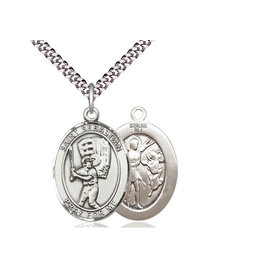 Bliss St. Sebastian/Baseball Medal - 24" Endless Chain, Sterling Silver