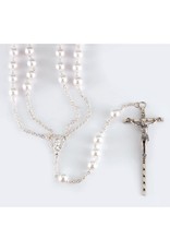 Hirten Lasso Wedding Rosary - 8mm Imitation Pearl Beads, Silver Plated