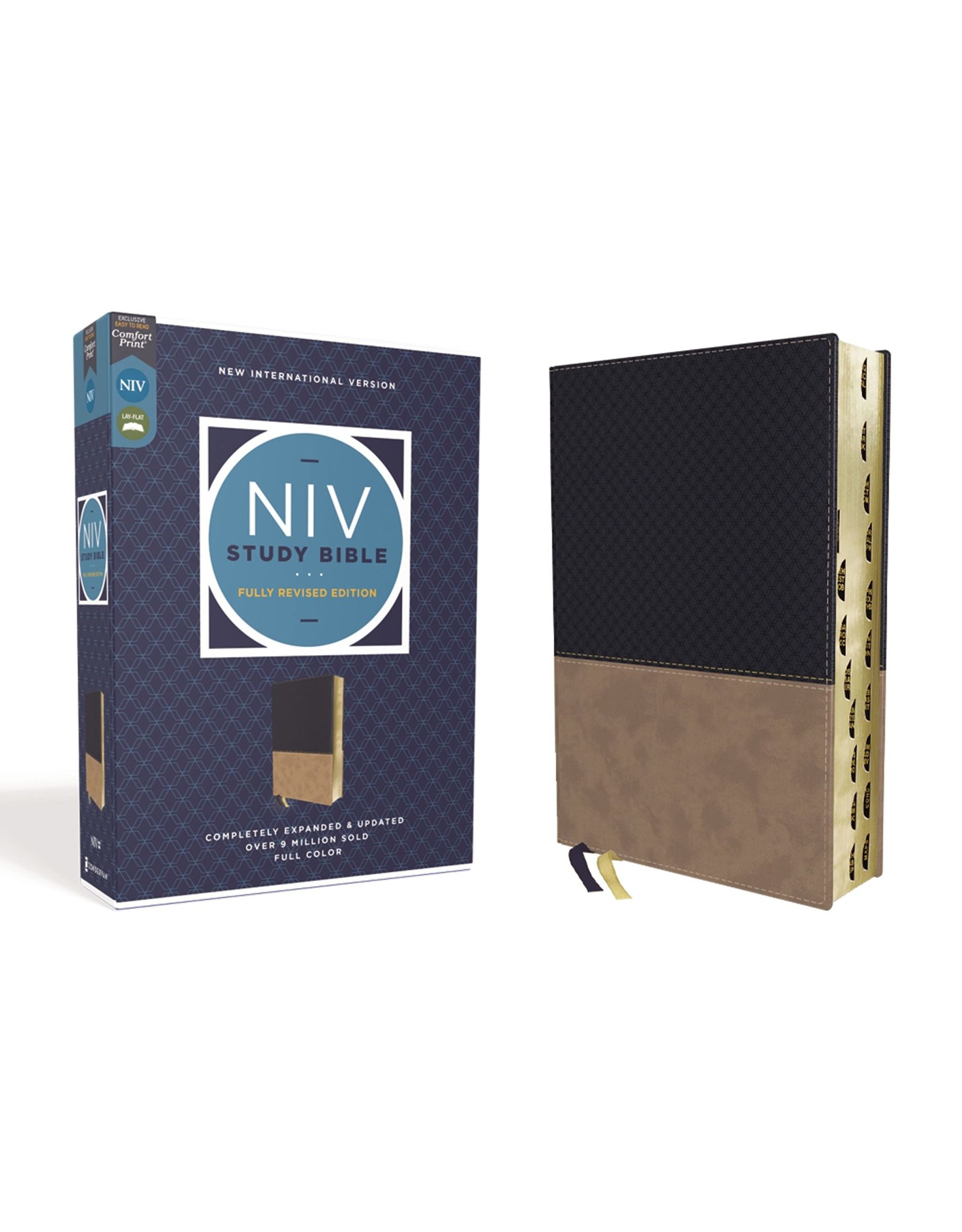 Zondervan NIV Study Bible, Leathersoft, Navy/Tan, Red Letter, Thumb Indexed, Comfort Print