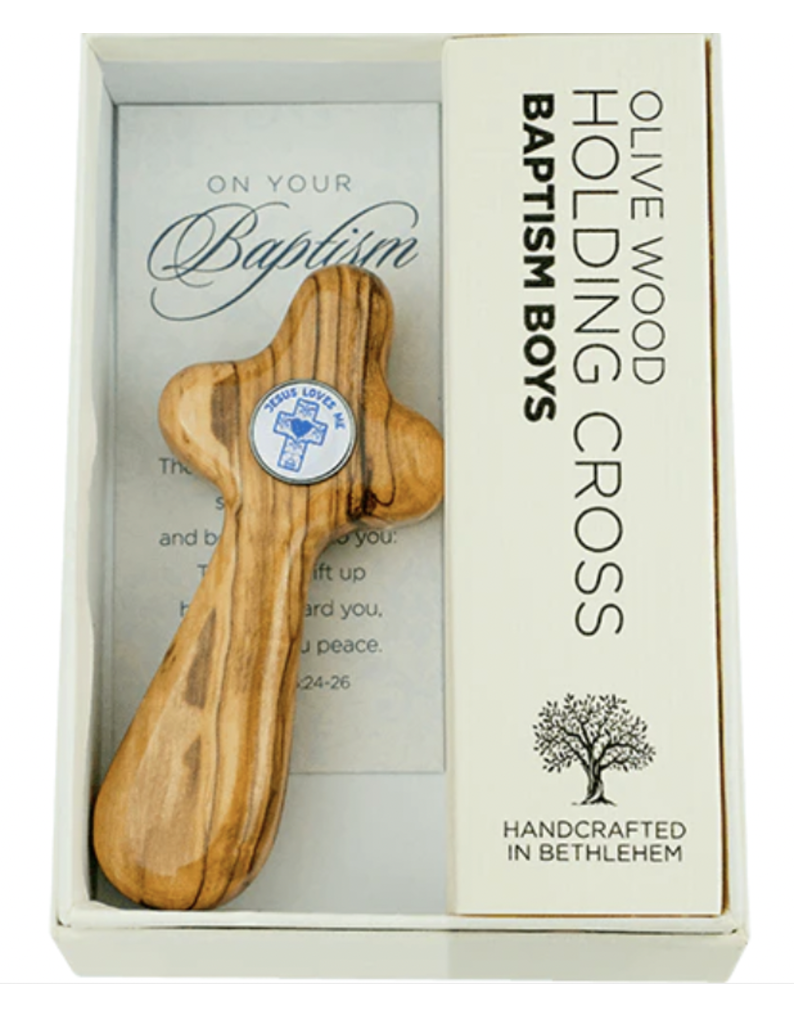 Logos Baptism Cross - Olive Wood Handcrafted in Bethlehem