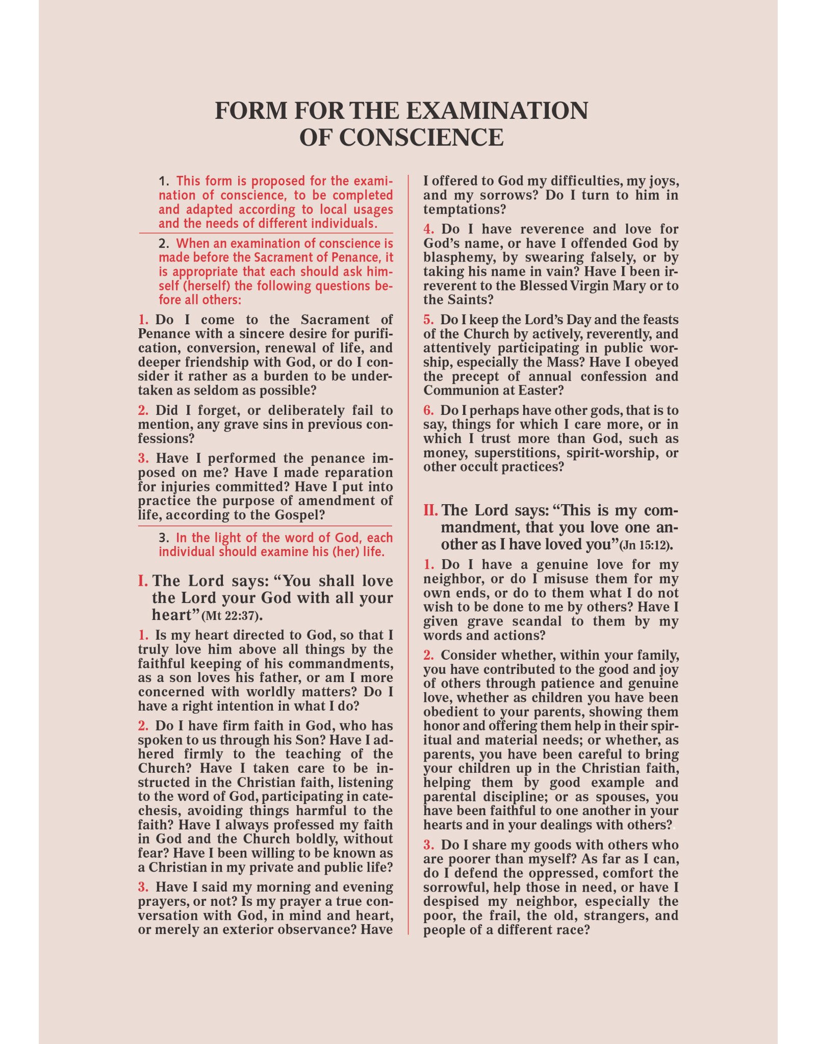 Catholic Book Publishing Examination of Conscience Cards (30)