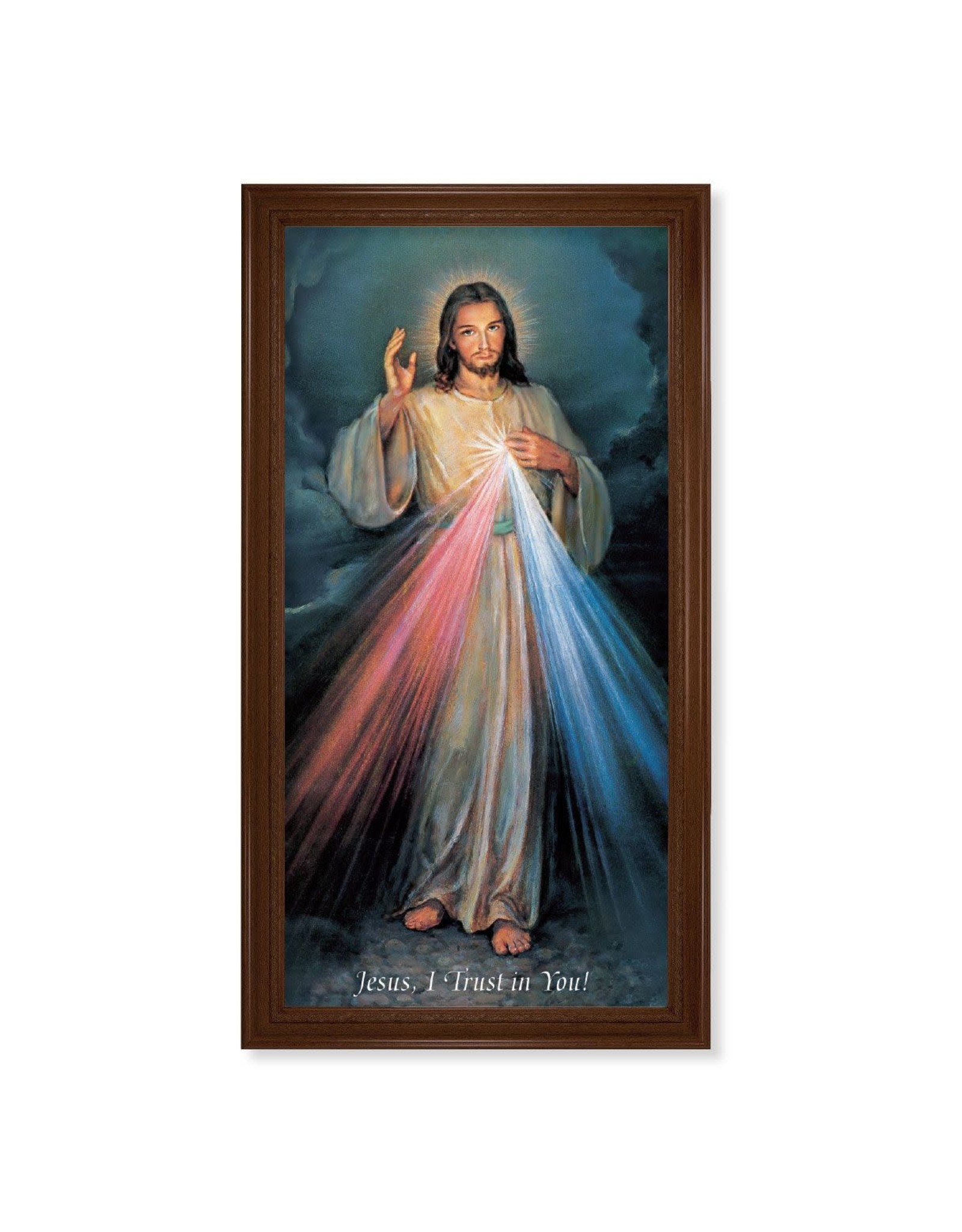 Hirten Picture - Divine Mercy, Walnut Frame (24" x 44")