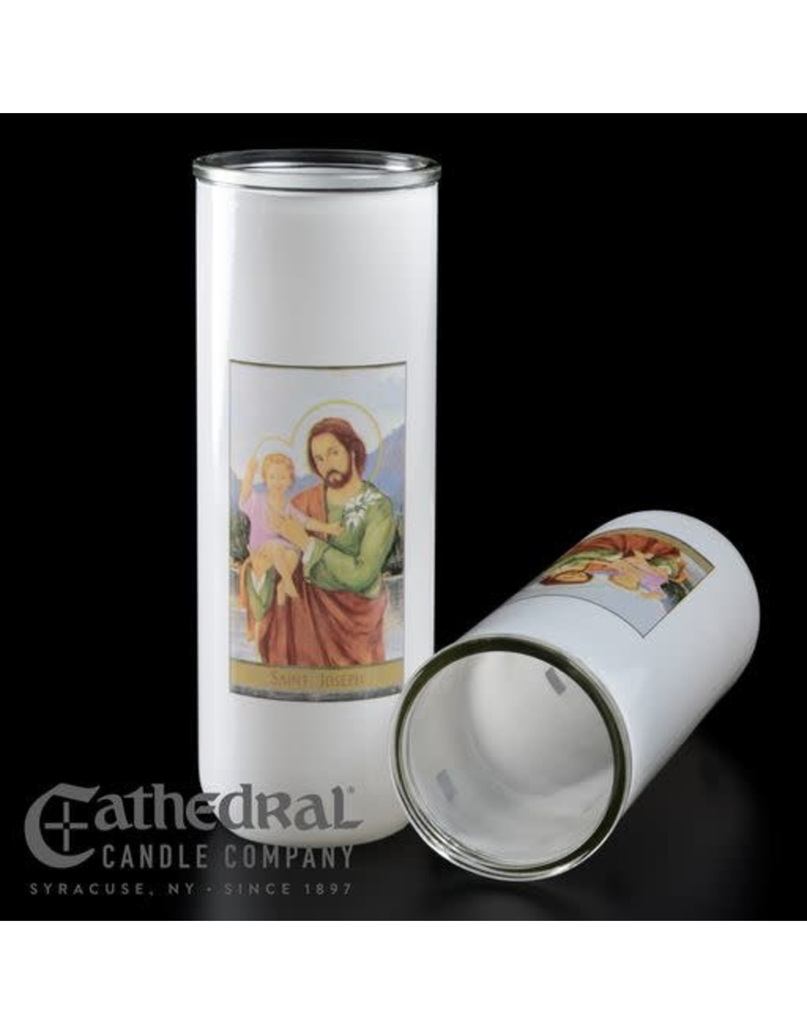 Cathedral Candle 5, 6, 7-Day Glass Globes - St. Joseph (12)