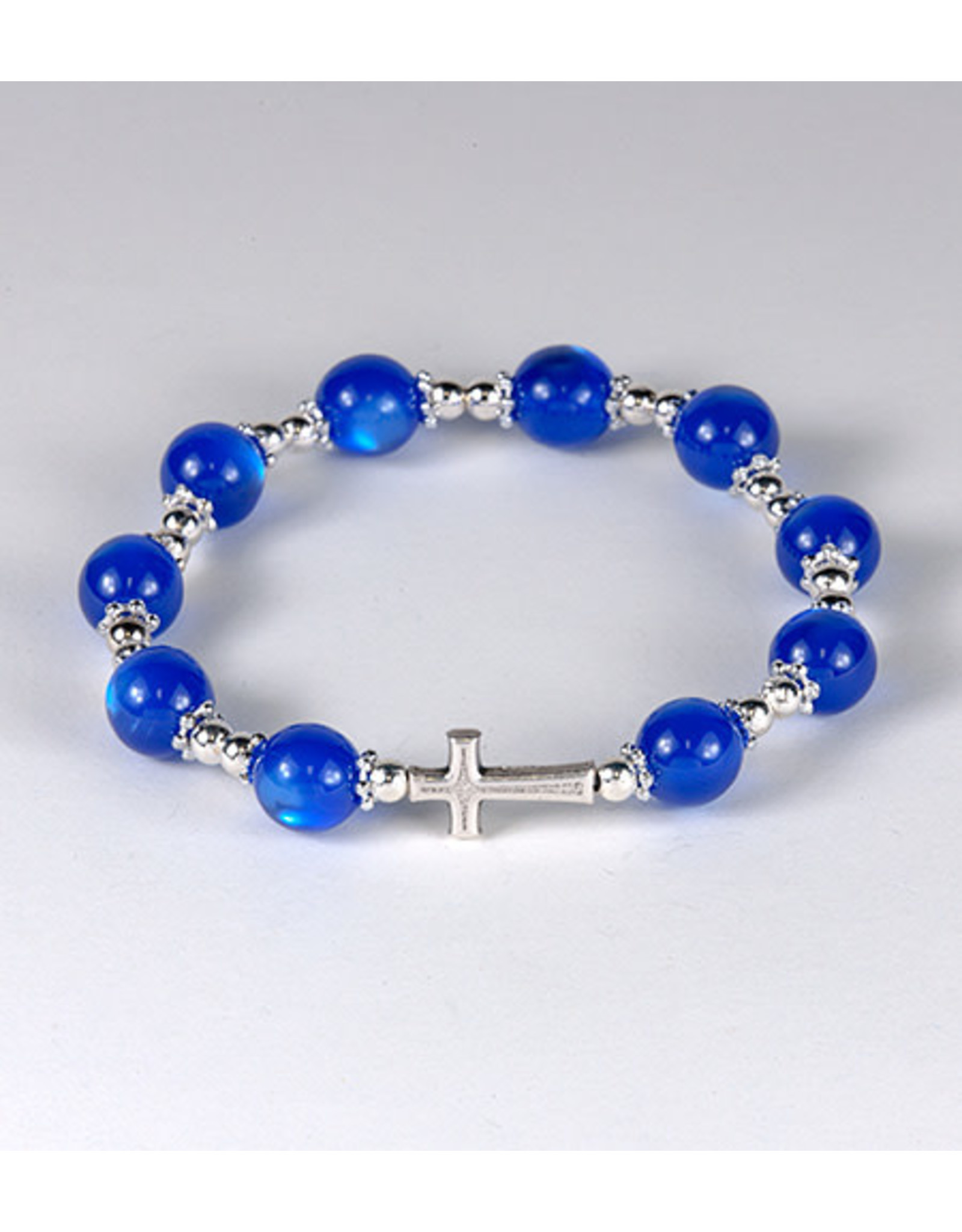 Malhame Regina Rosary Bracelet - Elastic (8mm Cat's Eye Blue Beads)
