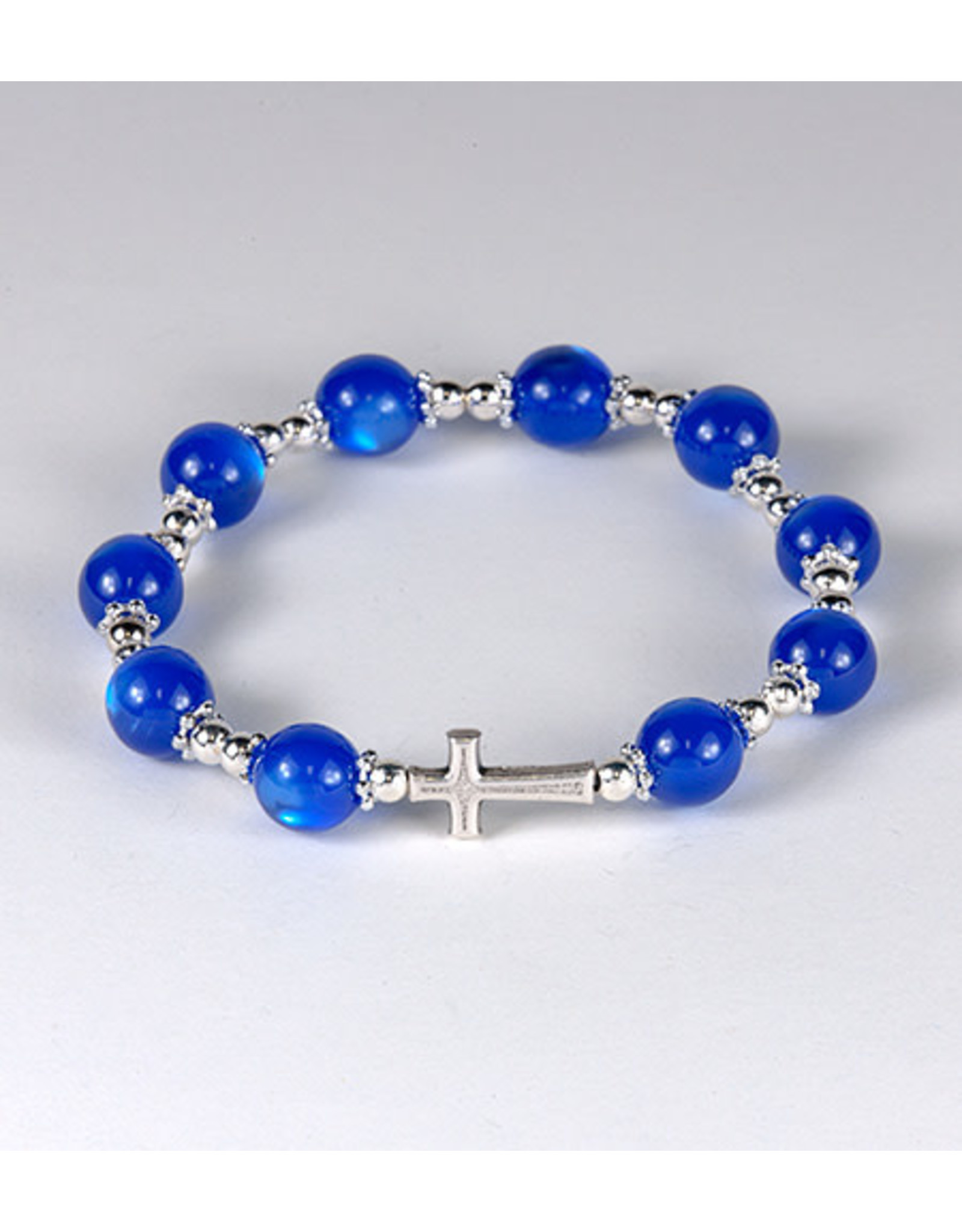 Malhame Regina Rosary Bracelet - Elastic (Cat's Eye Blue Beads)